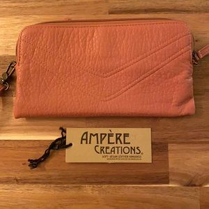 📦 NWT Salmon Pink Ampere Creations Soft Vegan Leather Wristlet/Wallet